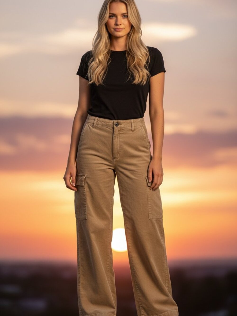 GAP Loose Khaki Cargo Pants Women's Size 6 Mojave Wide Leg Mid Rise
